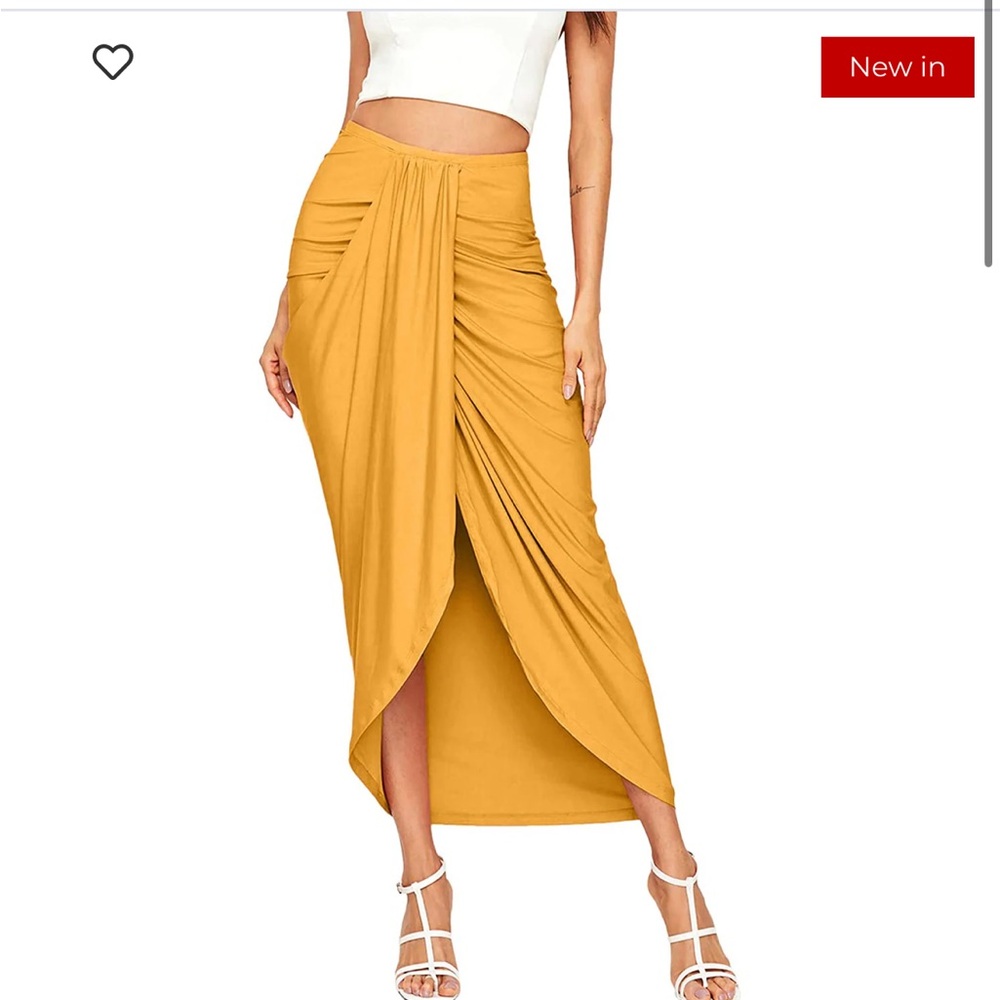 NWT SheIn Yellow XL High Waist Maxi Draped Skirt